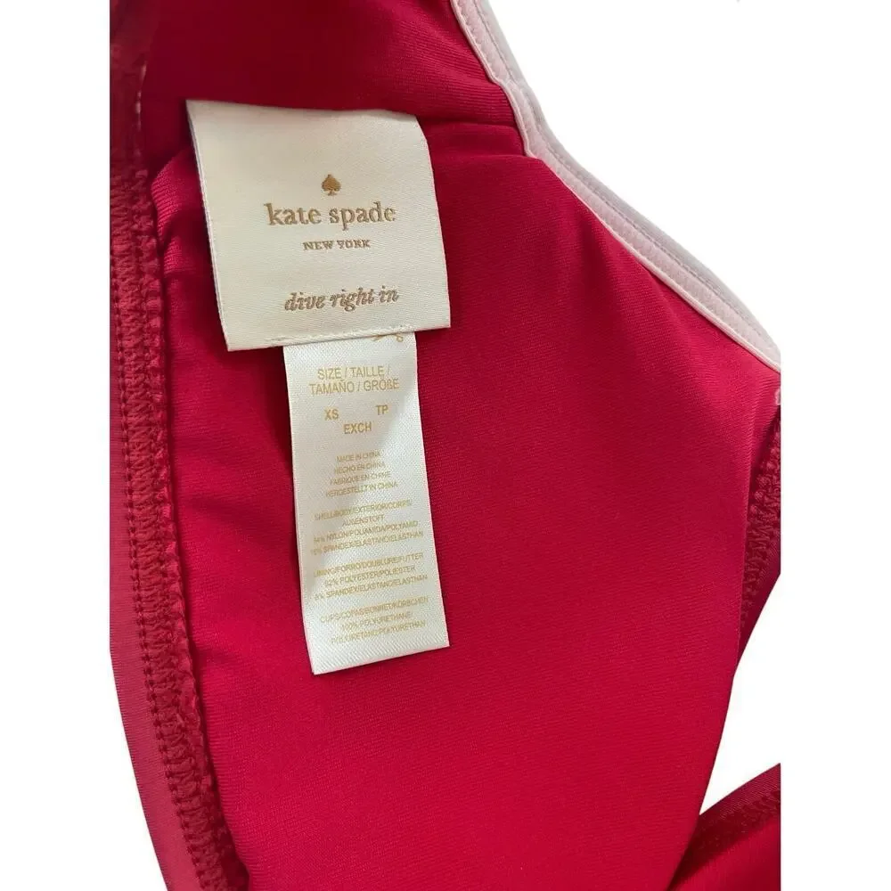 Kate Spade Bikini Top Padded Rose Pink Bows Details Sz XS Preppy Coquette - Picture 2 of 11